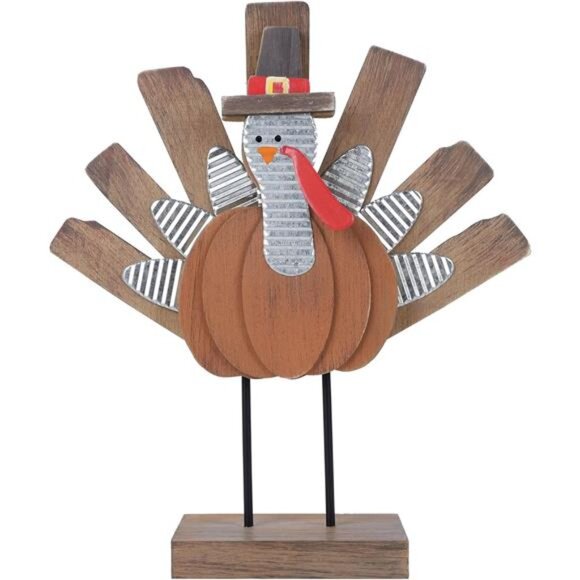 Thanksgiving Turkey Decoration, Wooden Indoor Standing Tabletop Turkey Decor - Picture 1 of 8